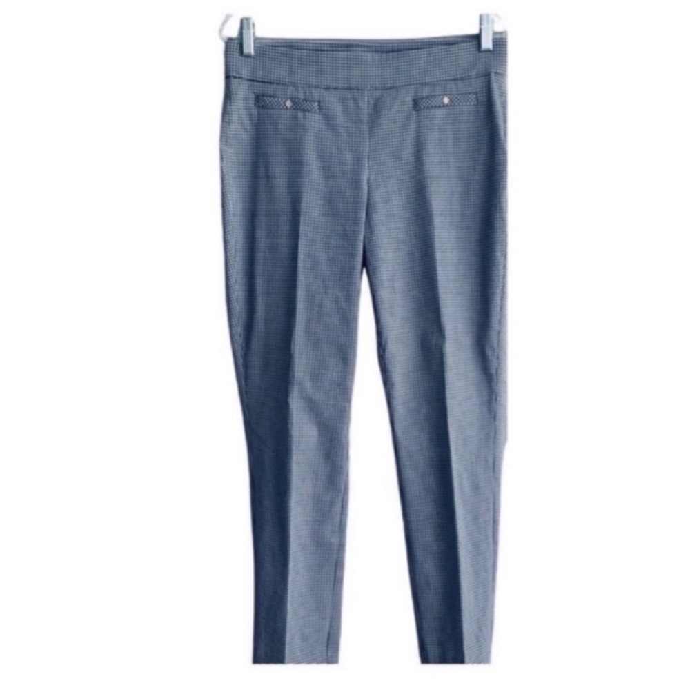 Anne Klein Gingham Ankle Pants Tailored Pull-on Navy Blue White Size 6